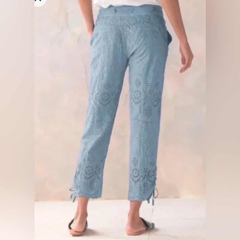 Sundance Womens Everyday Eyelet Pants Seafoam Tie Waist Cinch Hem BOHO — Size 6 - Picture 2 of 15
